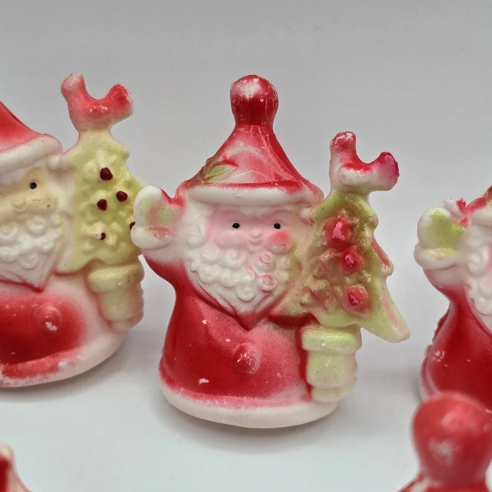 5 Vtg Santa Claus Blow Mold Light Covers String Lights Christmas Holding Tree